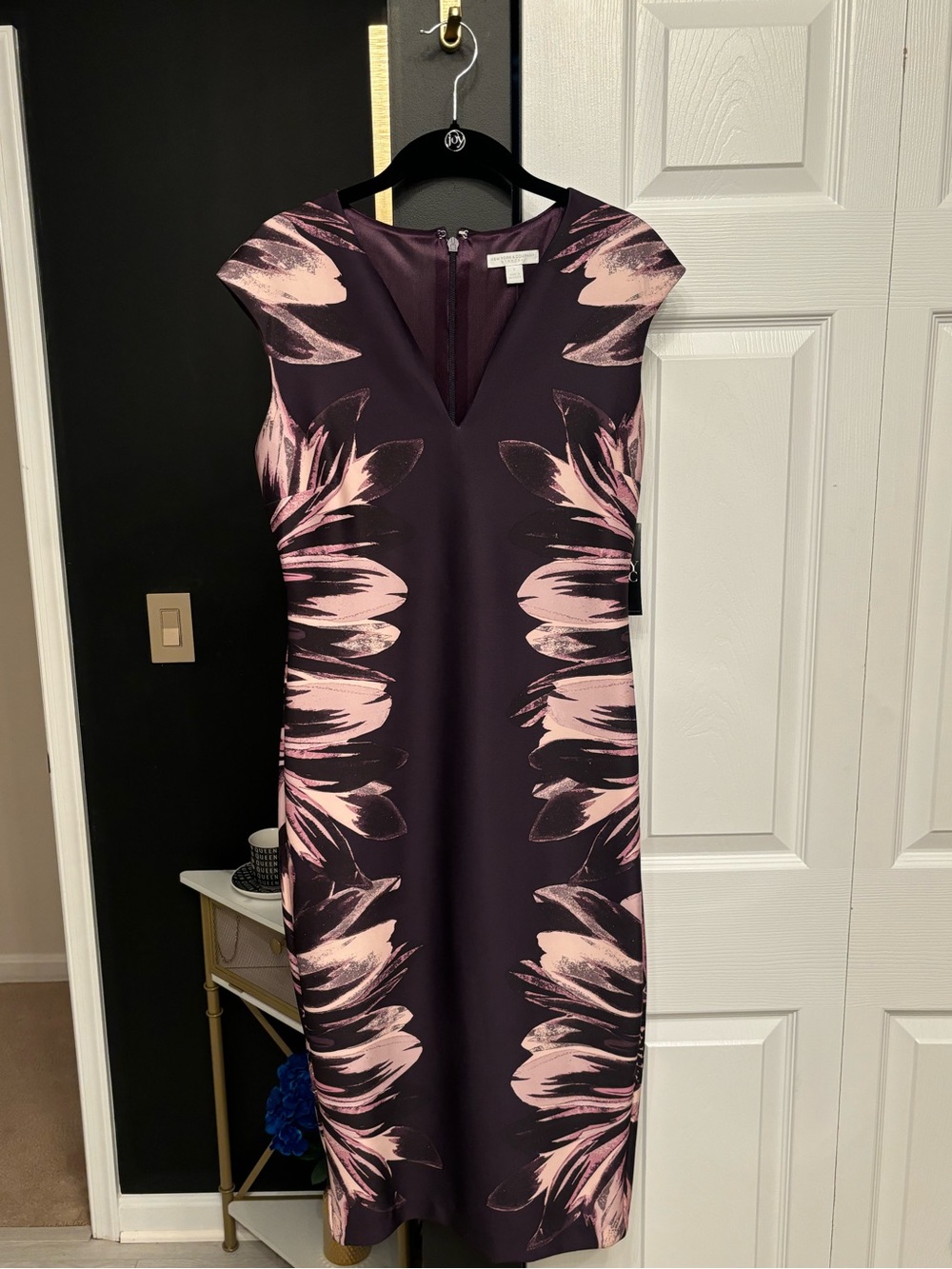 New York & Company Plum Midi Dress with Floral Accents